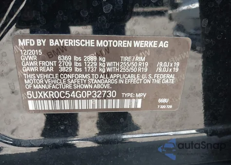 2016 BMW X5 xDrive35I из США, поврежденный, VIN 5UXKR0C54G0P32730